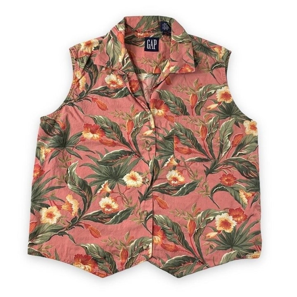 Vintage Gap‎ Floral Button Up Vest Women's M Pink